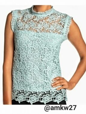 NWT Nanette Lapore Lace High Neck Sleeveless Top in Mint Green Zipper in Back